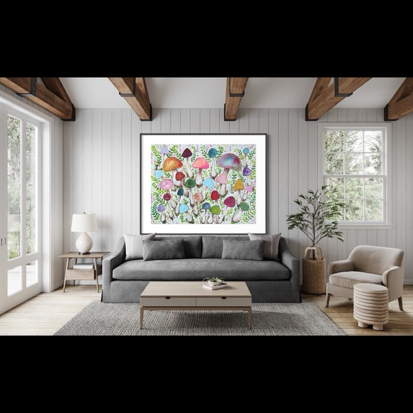 Retro Mushroom Garden Giclée Fine Art Print of Original Oil Painting Boho Decor - Picture 5 of 12